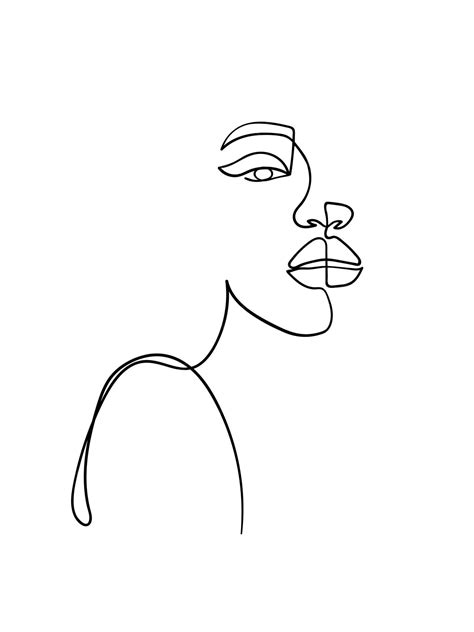 Cara De Dibujo De Una Línea Retrato De Mujer Abstracto Arte Minimalista