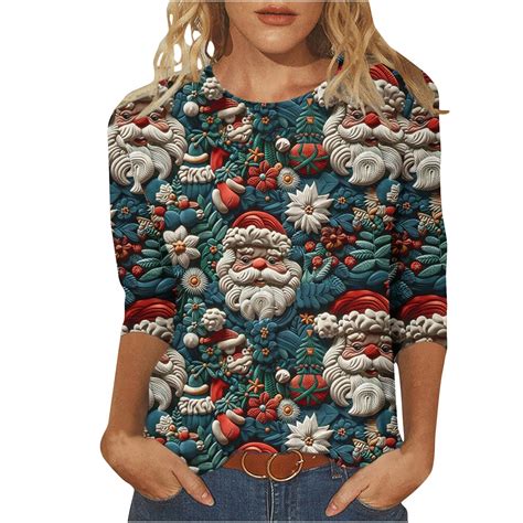 Ahtjrt Womens White Christmas Blouse Holiday Pullover Crew Neck Cute