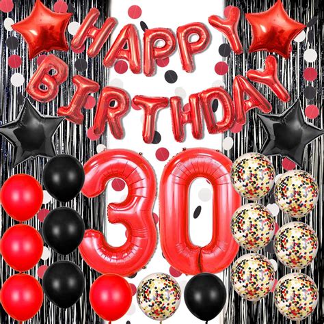 Amazon Himimall 30th Birthday Decorations Black And Red Happy