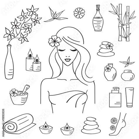 Vector Illustrations Of Beautiful Woman Spa Treatment Beauty Procedures Therapy Massage