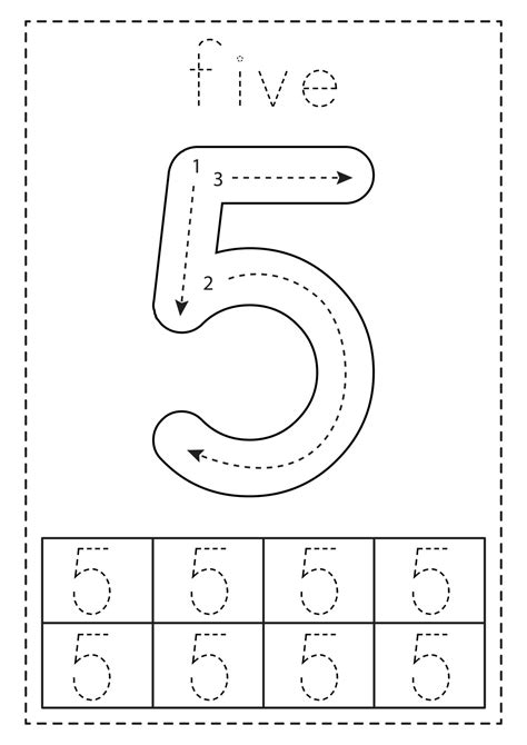 Number 5 Tracing Worksheets