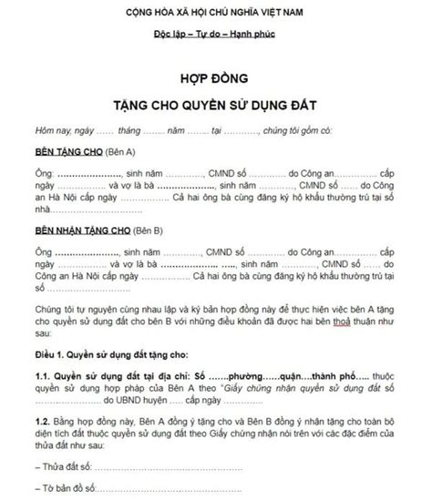 [Tải ngay] Tìm hiểu mẫu hợp đồng tặng cho quyền sử dụng đất mới nhất