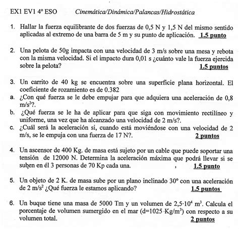 FISICA Y QUIMICA PARA ESTUDIANTES Examen 4º ESO Física y Química