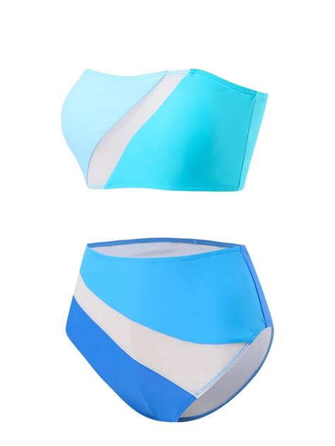 Ensemble De Bikini Mailles Contrast Es Pour Femmes Avec Conception De Soutien Gorge Et Culotte