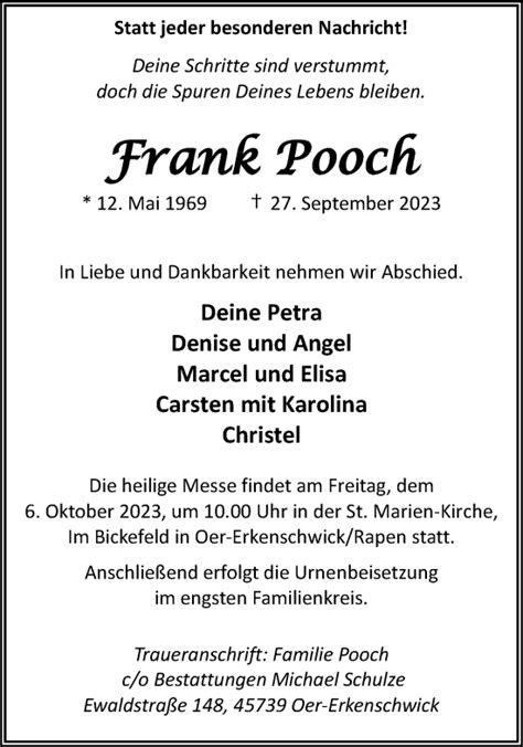 Traueranzeigen Von Frank Pooch Sich Erinnern De