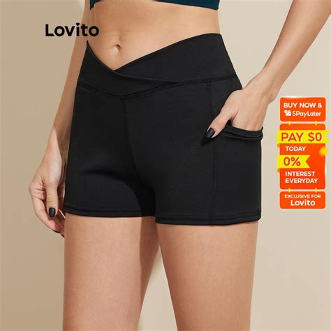 Lovito Sporty Plain Pocket Criss Cross High Stretch High Waist Sports