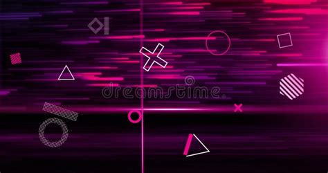 Image Of Rotating 3d Shapes And Pink Scanner Beams Over Pink And Red