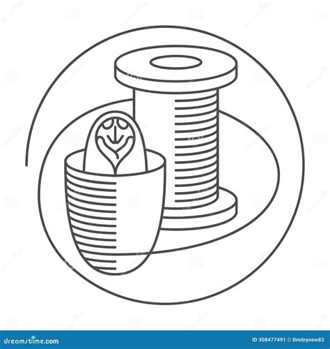 Silk Icon In Thin Line Cocoon And Thread Spool Cartoon Vector