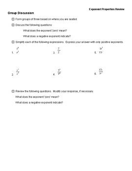 Exponent Properties Review Lesson By Karen DeMaio TPT