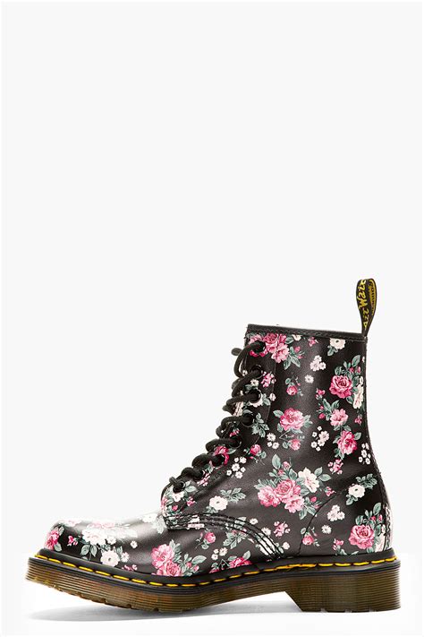 Dr Martens Black Floral Print 8 Eye Ankle Boots Lyst