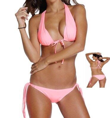 Multi Tie Design Strappy Pink Bikini Swimsuit Size Us M Ebay