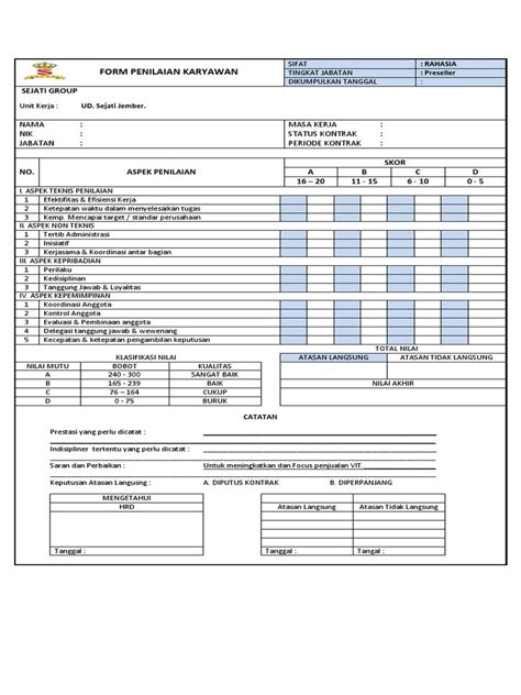 Contoh Format Penilaian Kinerja Karyawan Dochub Imagesee