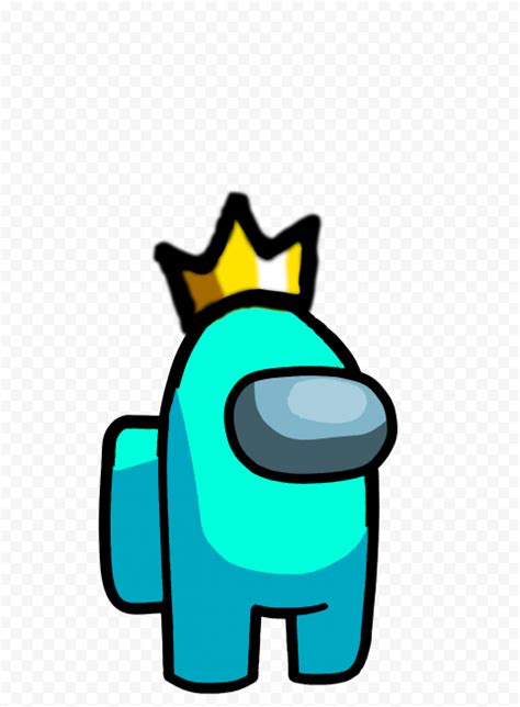 HD Cyan Among Us Crewmate Character With Crown Hat On Top PNG