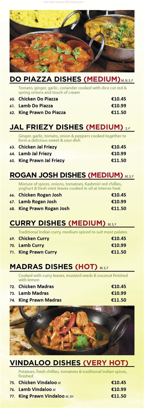 Menu At Spice India Restaurant Ballymoney 4 Milltown Road