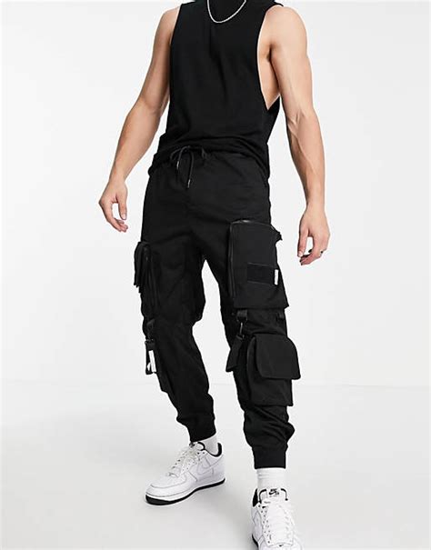 Bershka Multipocket Cargo Pants In Black Asos