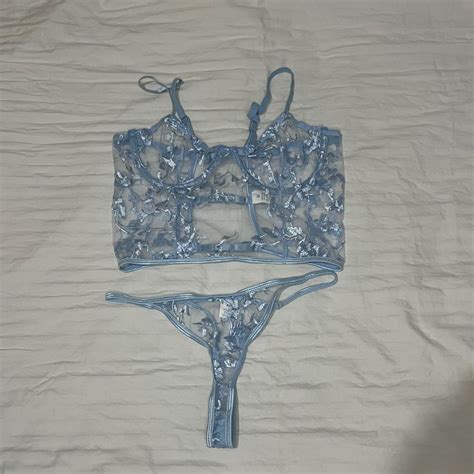 Shein Powder Blue Lingerie Panty And Bra Set Women S Fashion