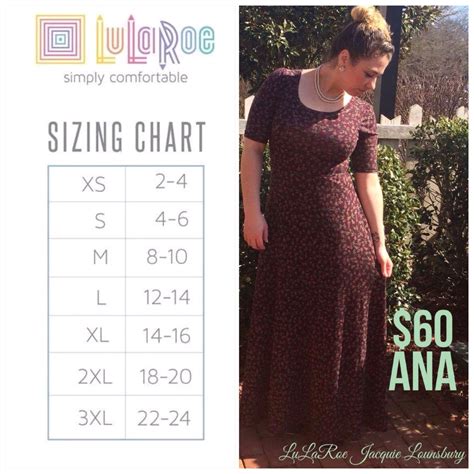 Here Is The Sizing Chart For The Lularoe Ana Dress It S Fitted On Top And A Maxi Skirt On The