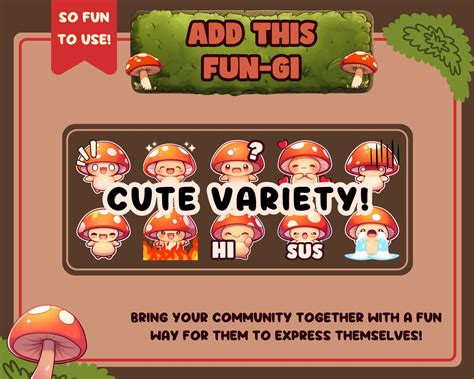 Adorable Mushroom Emojis / Fun Set of 10 Mushroom Character Emotes