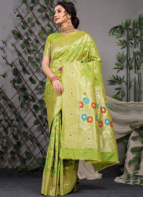 Buy Light Green Color Patola Silk Zari Weaving Work Saree Party Wear Online At Best Price Cbazaar