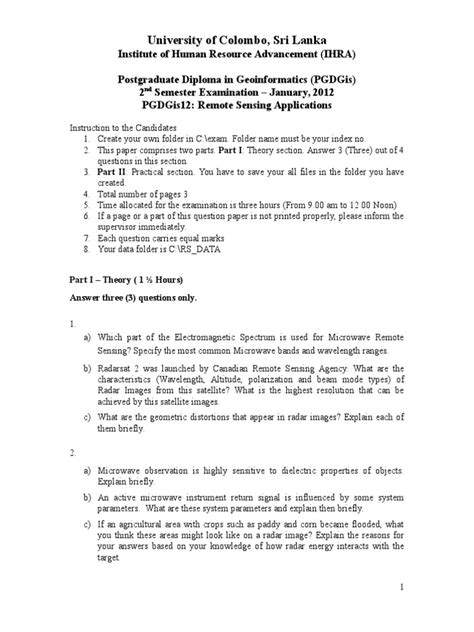 Remote Sensing Final Examination Paper Pdf Remote Sensing Microwave