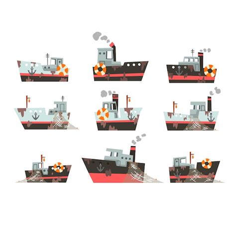 Premium Vector Collection Of Fishing Vessels Trawlers For Industrial