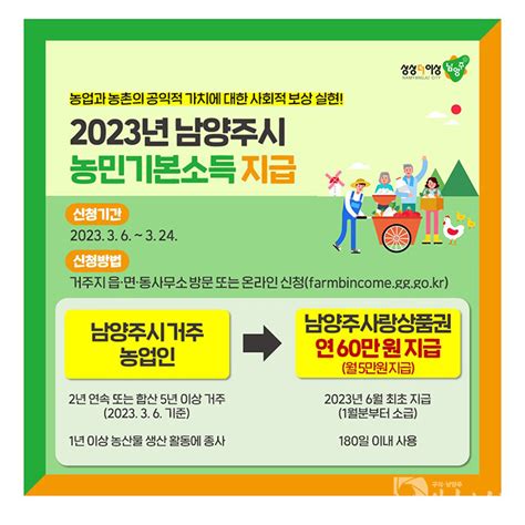 남양주시 2023년 농민기본소득 3월부터 신청 접수 구리남양주 시민의소리