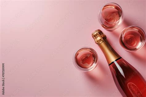 Champagne Bottle With Glasses On Pastel Background Party Background With Sparkling Wine