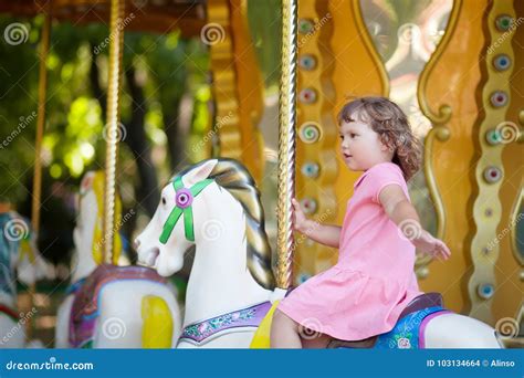 Toddler Kid Riding Vintage Roundabout Carousel Stock Photo Image Of