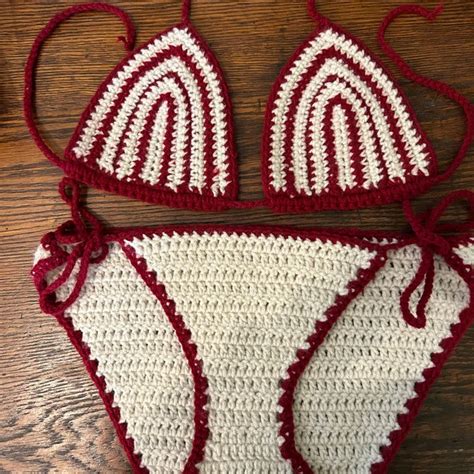 Red And White Striped Bikini Etsy
