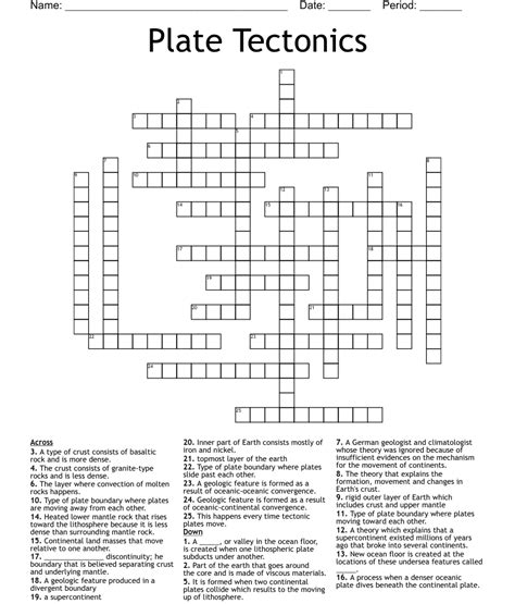 Plate Tectonics Crossword WordMint