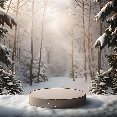 Premium Photo Podium Product In Winter Forest Theme With Copy Space