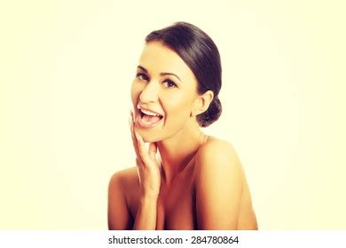 Portrait Nude Woman Laughing Loud Looking Stock Photo