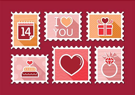 Valentines Day Postage Stamps Postal Design Heart Vector Postal