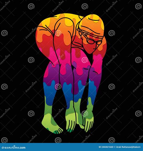 Swimming Sport Female Swimmer Action Cartoon Graphic Vector Stock