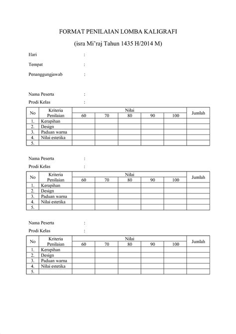 Dokumen Djcnwkdjlkxjklqhdkwhj FORMAT PENILAIAN LOMBA KALIGRAFI