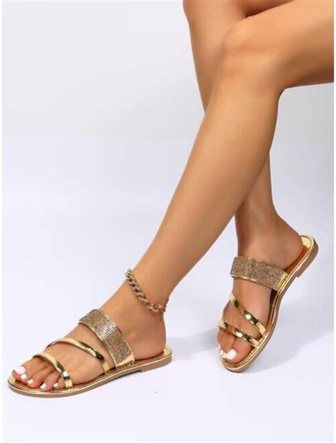 Buy Shein Metallic Rhinestone Decor Slide Sandals Online Topofstyle