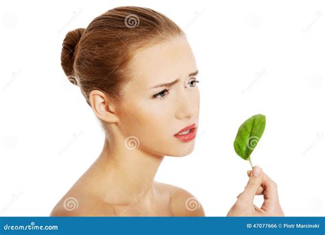Nude Woman Holding A Green Leaf Stock Photo Image Of Beautiful Natural 47077666