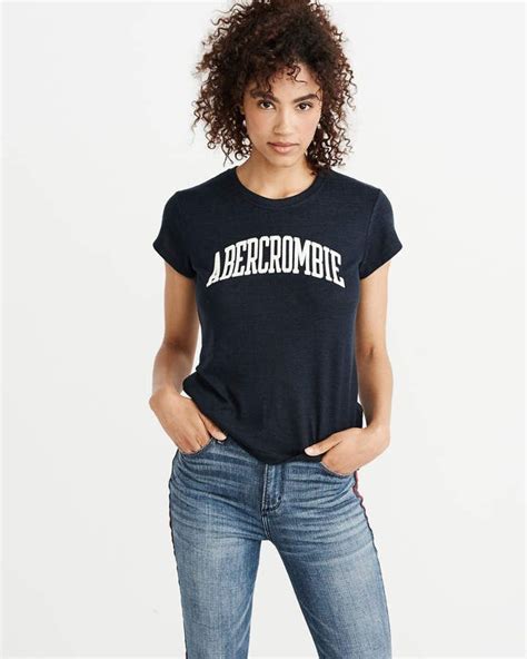 Abercrombie Fitch A F Women S Cozy Logo Tee In Navy Blue Size XXS