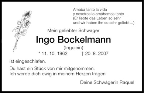 Traueranzeigen Von Ingo Bockelmann Trauer HNA De