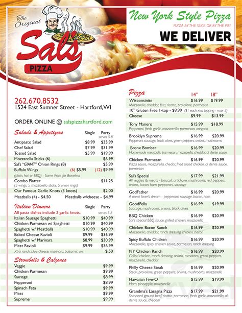 Sals Pizza Hartford Menus In Hartford Wisconsin United States