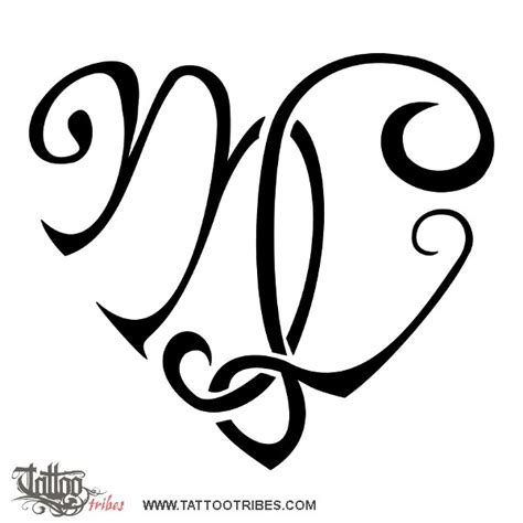 M+L heart (Union, love) heart letters original tribal tattoo design