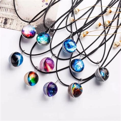 Nebula Space Universe Galaxy Necklace Stars Glass Ball Pendant Crystal