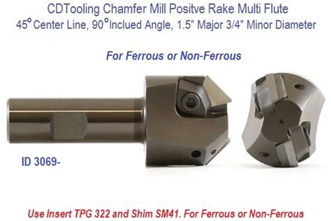 45 Degree Centerline 90 Degree Included 1.5 x 3/4 Diameter Chamfer Mill ...