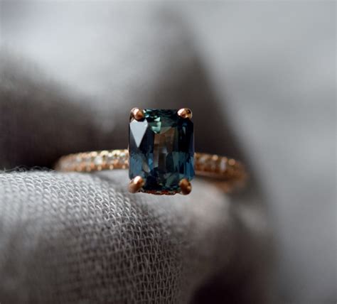 Teal Sapphire Engagement Ring Ct Emerald Cut Blue Green Sapphire