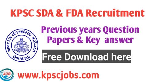 KPSC SDA And FDA Previous Years Question Papers Pdf KPSC Jobs