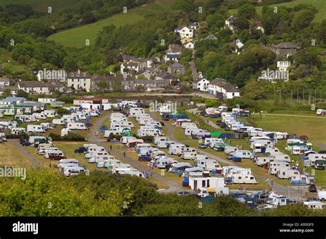 Camping site at Pentewan Sands near Mevagissey Cornwall UK Stock Photo ...