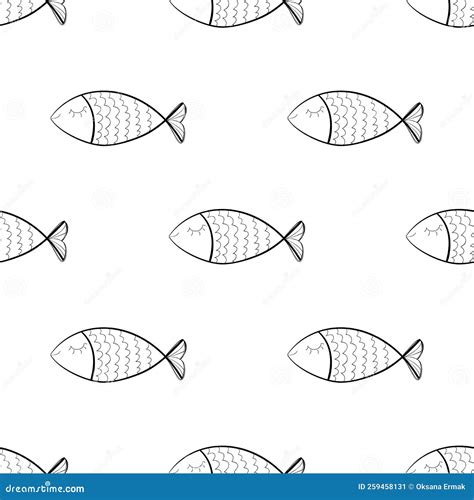 Hand Drawn Fishes Pattern stock vector. Illustration of background ...