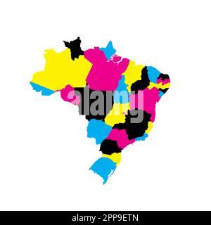 Colorful Blank Political Map Of Brazil States Divide By Color Into