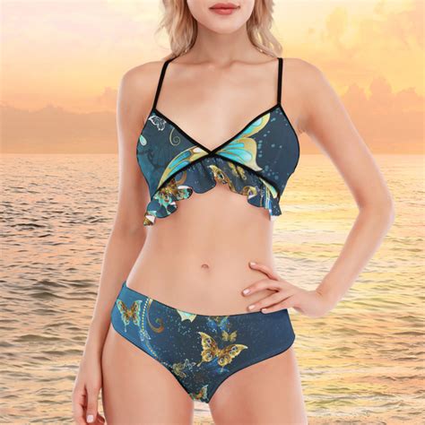 Butterfly Yellow Bikini With Ruffle Hem Butterfly Bathing Suit Top Personalized