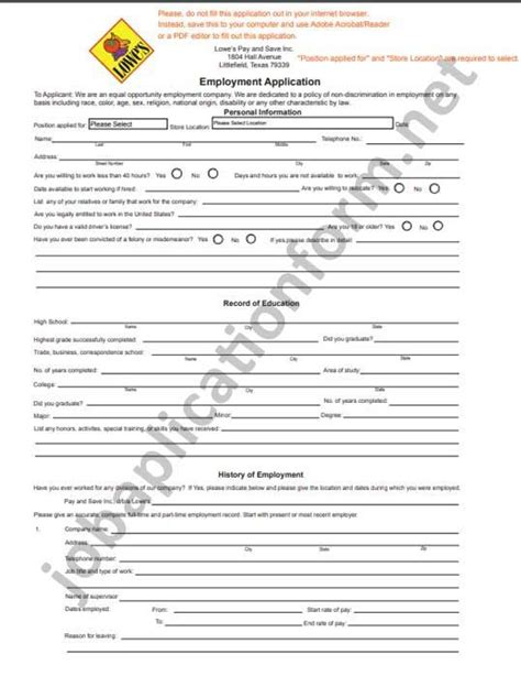 Lowe S Market Application Form Printable Pdf Job Application Job